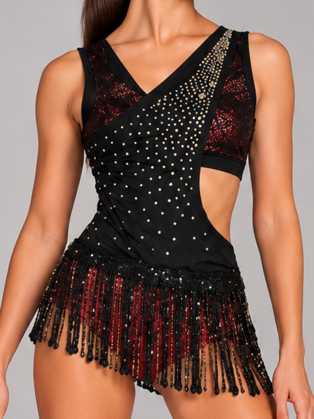 Custom Leopard Rhiestone Fringe Dance Costume